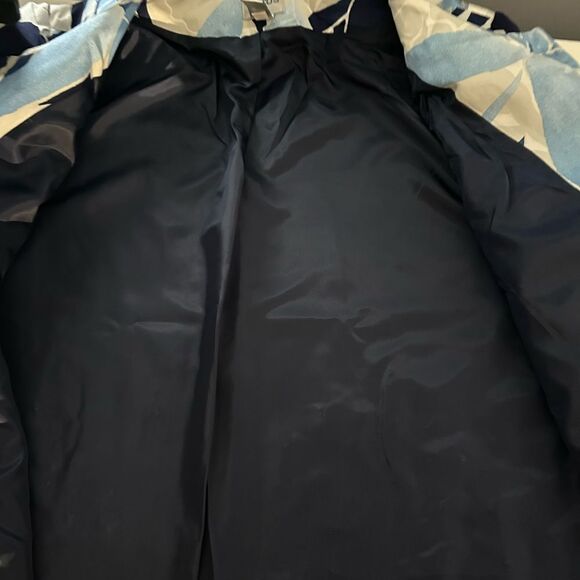 Chico's Ice Garden Frannie Ink White Blue Silk Cotton Sequin Blazer Size L 12 - Picture 3 of 9